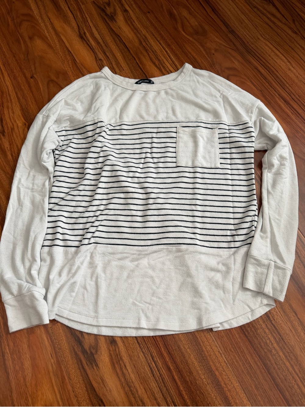 Pink Clover White Scoop-Neck Sweater with Black Stripes